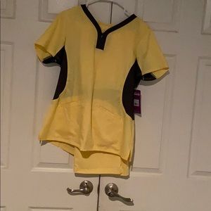 Yellow and gray scrubs set top and pants